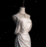 Classic Bridal Gown Mermaid One Shoulder Satin White Wedding Dresses Minimalist Bridal Gowns HZ1214