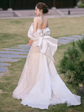 Classic Bridal Gown Mermaid Off The Shoulder Sequin White Wedding Dresses Minimalist Bridal Gowns HZ1214