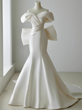 Ethereal Wedding Dress Ball Gown Off The Shoulder Satin Wedding Dresses Bridal Gowns HZ1214