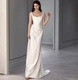 Romantic Bridal Gown Mermaid Square Satin Wedding Dresses Minimalist Bridal Gowns HZ1214