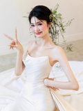 Romantic Bridal Gown Mermaid Strapless Satin Wedding Dresses Minimalist Bridal Gowns HZ1214