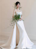 Romantic Bridal Gown Mermaid Strapless Satin Wedding Dresses Minimalist Bridal Gowns HZ1214