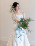 Romantic Bridal Gown Mermaid Strapless Satin Wedding Dresses Minimalist Bridal Gowns HZ1214