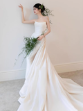 Romantic Bridal Gown Mermaid Strapless Satin Wedding Dresses Minimalist Bridal Gowns HZ1214