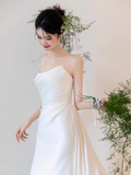 Romantic Bridal Gown Mermaid Strapless Satin Wedding Dresses Minimalist Bridal Gowns HZ1214