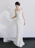 Romantic Bridal Gown Mermaid Strapless Tulle White Wedding Dresses Minimalist Bridal Gowns HZ1214