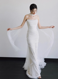 Romantic Bridal Gown Mermaid Strapless Tulle White Wedding Dresses Minimalist Bridal Gowns HZ1214