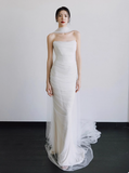 Romantic Bridal Gown Mermaid Strapless Tulle White Wedding Dresses Minimalist Bridal Gowns HZ1214