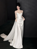 Romantic Bridal Gown Mermaid Strapless Satin White Wedding Dresses Minimalist Bridal Gowns HZ1214