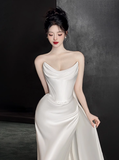 Romantic Bridal Gown Mermaid Strapless Satin White Wedding Dresses Minimalist Bridal Gowns HZ1214