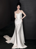 Romantic Bridal Gown Mermaid Strapless Satin White Wedding Dresses Minimalist Bridal Gowns HZ1214
