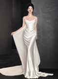 Romantic Bridal Gown Mermaid Strapless Satin White Wedding Dresses Minimalist Bridal Gowns HZ1214