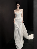 Romantic Bridal Gown Mermaid Strapless Satin White Wedding Dresses Minimalist Bridal Gowns HZ1214
