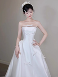 Ethereal Wedding Dress Ball Gown Strapless White Satin Wedding Dresses Bridal Gowns HZ1214
