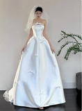 Ethereal Wedding Dress Ball Gown Strapless White Satin Wedding Dresses Bridal Gowns HZ1214