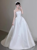 Ethereal Wedding Dress Ball Gown Strapless White Satin Wedding Dresses Bridal Gowns HZ1214
