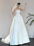 Ethereal Wedding Dress Ball Gown Strapless White Satin Wedding Dresses Bridal Gowns HZ1214