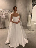 Classic Bridal Gown A line Strapless Satin White Wedding Dresses Minimalist Bridal Gowns HZ1214