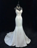 Ethereal Wedding Dress Mermaid Spaghetti Straps White Satin Wedding Dresses Bridal Gowns HZ1214