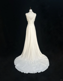 Classic Bridal Gown A line V Neck Chiffon Beads White Wedding Dresses Minimalist Bridal Gowns HZ1214