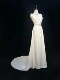 Classic Bridal Gown A line V Neck Chiffon Beads White Wedding Dresses Minimalist Bridal Gowns HZ1214