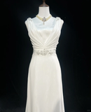 Classic Bridal Gown A line V Neck Chiffon Beads White Wedding Dresses Minimalist Bridal Gowns HZ1214