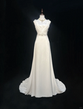 Classic Bridal Gown A line V Neck Chiffon Beads White Wedding Dresses Minimalist Bridal Gowns HZ1214