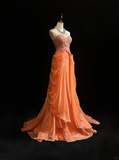 Vintage A Line Sweetheart Chiffon Orange Long Prom Dress Party Dress Evening Dresses HZ1214