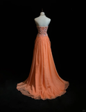 Vintage A Line Sweetheart Chiffon Orange Long Prom Dress Party Dress Evening Dresses HZ1214