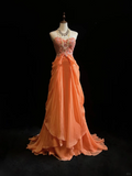 Vintage A Line Sweetheart Chiffon Orange Long Prom Dress Party Dress Evening Dresses HZ1214