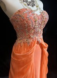 Vintage A Line Sweetheart Chiffon Orange Long Prom Dress Party Dress Evening Dresses HZ1214