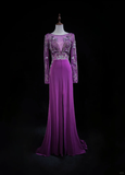 Elegant Glamour A Line Scoop Grape Chiffon Long Prom Dress Party Dress Evening Dresses HZ1214
