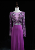 Elegant Glamour A Line Scoop Grape Chiffon Long Prom Dress Party Dress Evening Dresses HZ1214