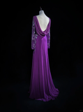 Elegant Glamour A Line Scoop Grape Chiffon Long Prom Dress Party Dress Evening Dresses HZ1214