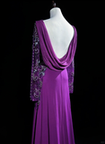 Elegant Glamour A Line Scoop Grape Chiffon Long Prom Dress Party Dress Evening Dresses HZ1214