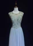 Vintage A Line Scoop Light Sky Blue Chiffon Long Prom Dress Party Dress Evening Dresses HZ1214