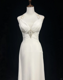 Classic Bridal Gown A line Halter Chiffon White Wedding Dresses Minimalist Bridal Gowns HZ1214