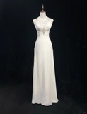 Classic Bridal Gown A line Halter Chiffon White Wedding Dresses Minimalist Bridal Gowns HZ1214