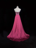 Vintage A Line Sweetheart Pink Slit Satin Long Prom Dress Party Dress Evening Dresses HZ1214