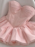 Cute Ball Gown Sweetheart Pink Lace Short Summer Birthday Dress Hoco Dress Birthday Outfit 21st Birthday Mini Party Dresses HZ1214