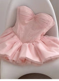 Cute Ball Gown Sweetheart Pink Lace Short Summer Birthday Dress Hoco Dress Birthday Outfit 21st Birthday Mini Party Dresses HZ1214