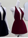 Cute A line Halter Burgundy Short Summer Birthday Dress Hoco Dress Birthday Outfit 23rd Birthday Mini Party Dresses HZ1214