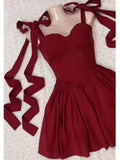 Cute A line Straps Short Burgundy Summer Birthday Dress Hoco Dress Birthday Outfit 23rd Birthday Party Dresses HZ1214