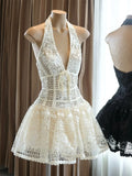 Cute A line Spaghetti Straps Short Summer Lace Birthday Dress Hoco Dress Birthday Outfit 23rd Birthday Mini Party Dresses HZ1214