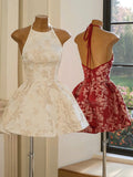 Cute Ball Gown Halter Satin Short Summer Birthday Dress Hoco Dress Birthday Outfit 23rd Birthday Mini Party Dresses HZ1214