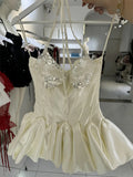 Cute A line Short Satin Ivory Summer Birthday Dress Hoco Dress Mini Birthday Outfit 23rd Birthday Party Dresses HZ1214