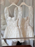Cute A line Sweetheart Short Long Sleeves Lace White Summer Birthday Dress Hoco Dress Mini Birthday Outfit 23rd Birthday Party Dresses HZ1214