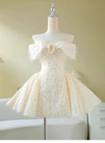 Cute Ball Gown Short Sleeves Sequin White Summer Birthday Dress Hoco Dress Mini Birthday Outfit 23rd Birthday Party Dresses HZ1214