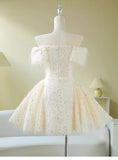 Cute Ball Gown Short Sleeves Sequin White Summer Birthday Dress Hoco Dress Mini Birthday Outfit 23rd Birthday Party Dresses HZ1214