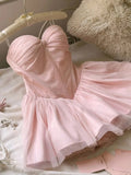 Pretty Ball Gown Sweetheart Pink Lace Short Summer Homecoming Dress Hoco Dress Birthday Outfit 21st Birthday Mini Party Dresses HZ1214
